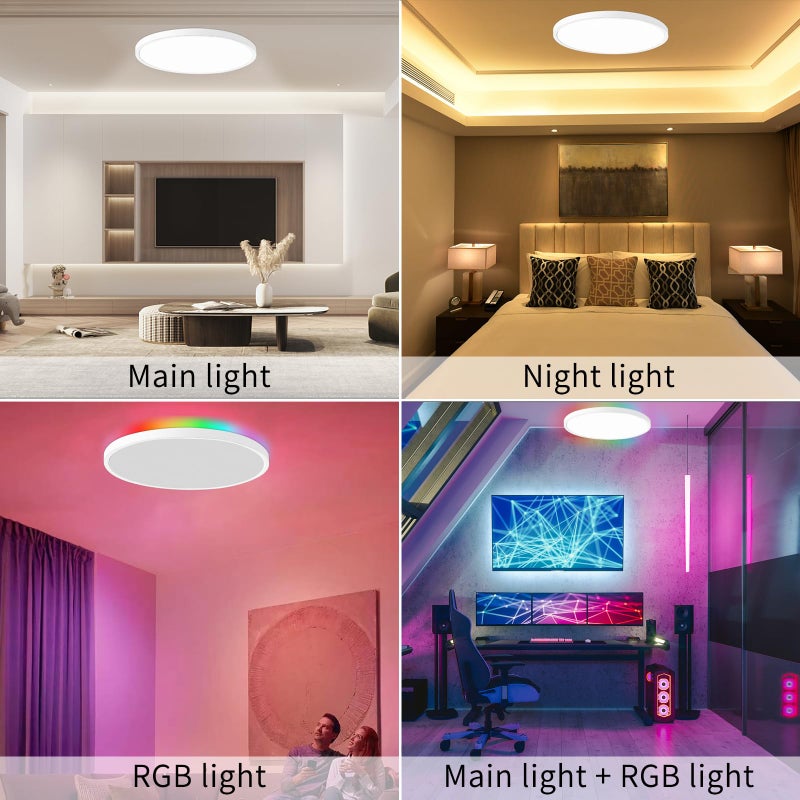cermug cermug Flush Mount Ceiling Light with Remote Control, 12 Inch 24W RGB LED Ceiling Light Fixture, Compatible with Alexa Google Home, Dimmable WiFi Smart Ceiling Light for Bedroom, Living Room  - Image 5