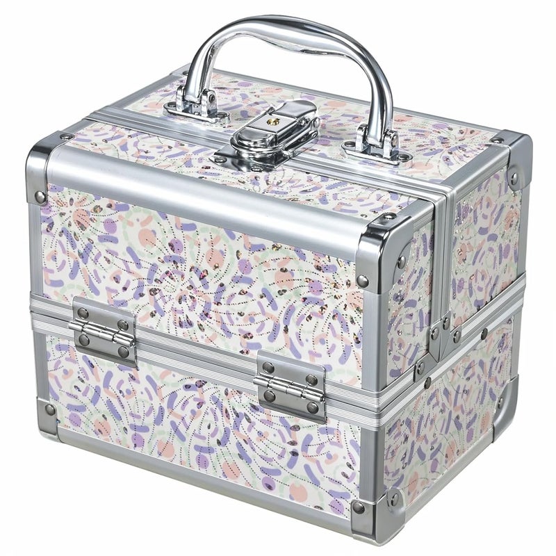 Joligrace Makeup Case for Girls Cosmetic Train Case Makeup Storage Box Jewelry Organizer Hair Accessories Lockable with Trays & Mirror Purple - Image 1