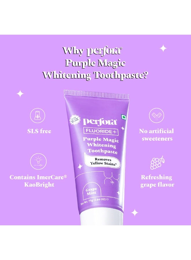 Perfora Purple Whitening Toothpaste-75g | Purple Toothpaste For Teeth Whitening | Teeth Stain Remover | Enamel Safe & Effective Teeth Whitener Oral care | Grape Mint - Image 2