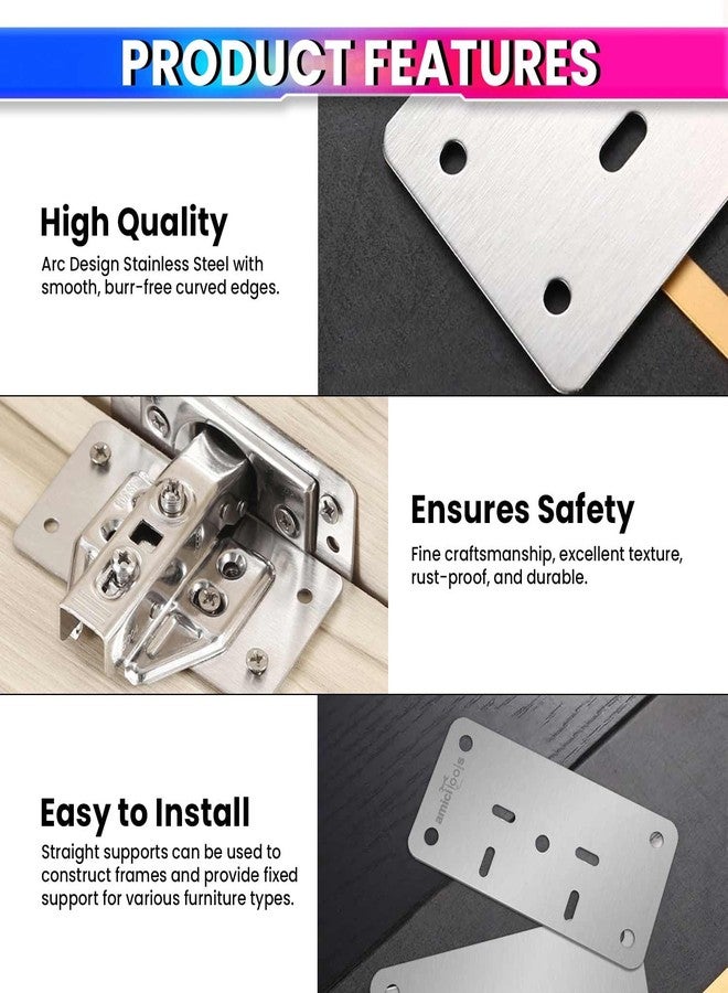 amiciTools Hinge Repair Plate | Stainless Steel (SS202) Door Hinge Reinforcement | Fix Loose Cabinet Hinges | 8 Pcs of Hinge Base Repair Plate with Screws - Image 3