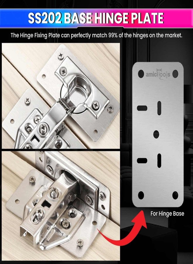 amiciTools Hinge Repair Plate | Stainless Steel (SS202) Door Hinge Reinforcement | Fix Loose Cabinet Hinges | 8 Pcs of Hinge Base Repair Plate with Screws - Image 2