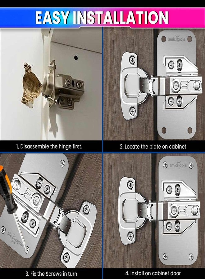 amiciTools Hinge Repair Plate | Stainless Steel (SS202) Door Hinge Reinforcement | Fix Loose Cabinet Hinges | 8 Pcs of Hinge Base Repair Plate with Screws - Image 4