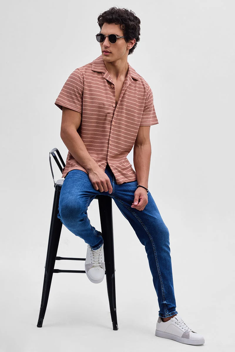 Snitch Peach Peach Textured Stripes Shirt for Men | Best Price UAE