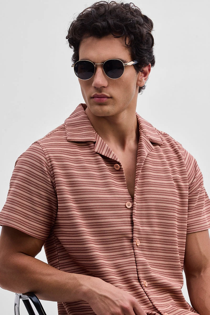 Snitch Peach Peach Textured Stripes Shirt for Men | Best Price UAE
