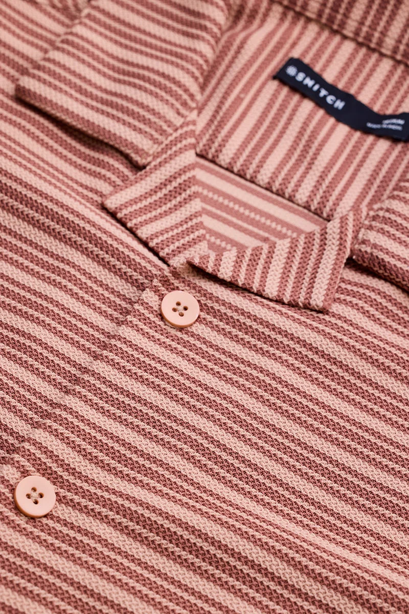 SNITCH Peach Textured Stripes Shirt