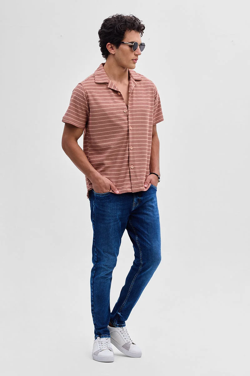 Snitch Peach Peach Textured Stripes Shirt for Men | Best Price UAE