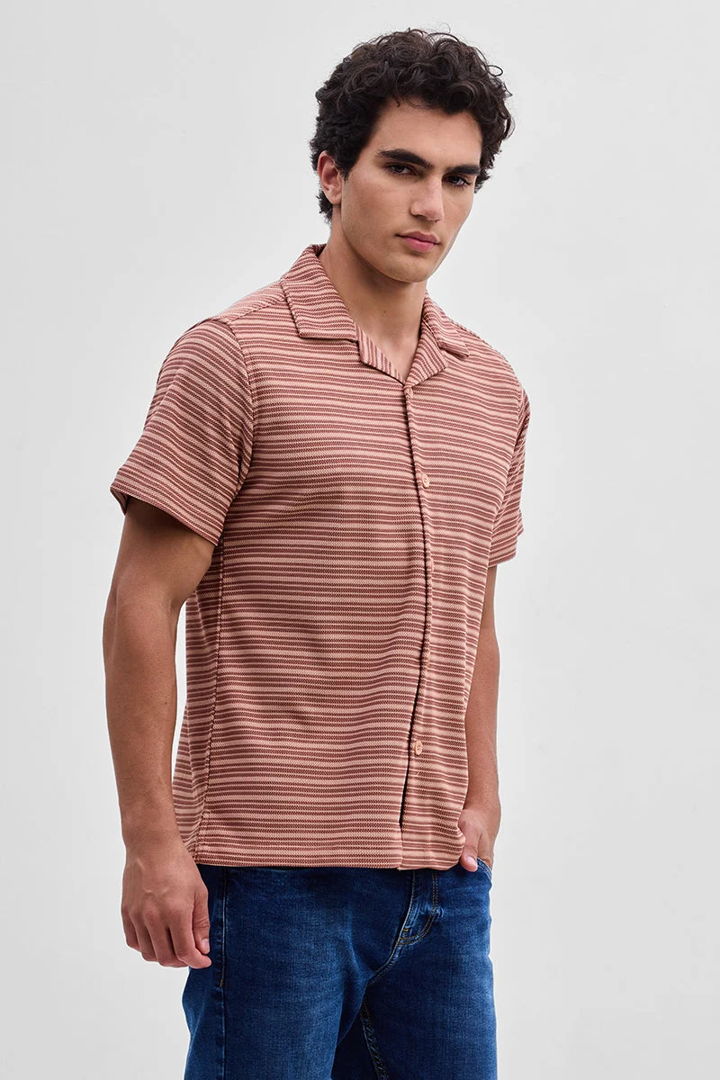 Snitch Peach Peach Textured Stripes Shirt for Men | Best Price UAE