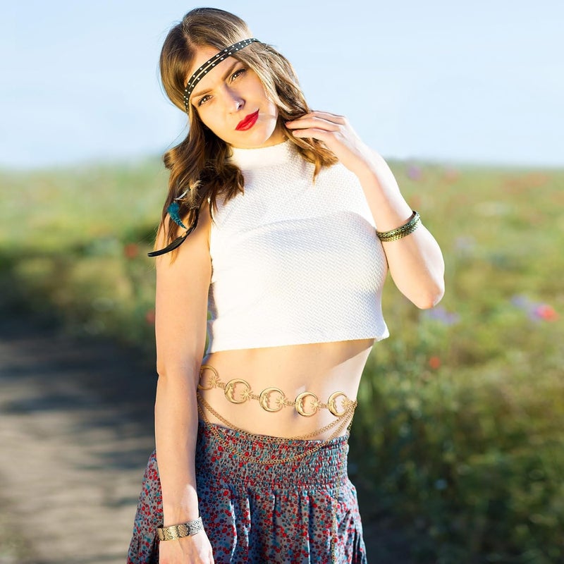 Jadive 5 Pieces Chain Belt Jeans Pants Pocket Waist Multi-Layer Hip Hop Metal Wallet Chain for Men Women - Image 2