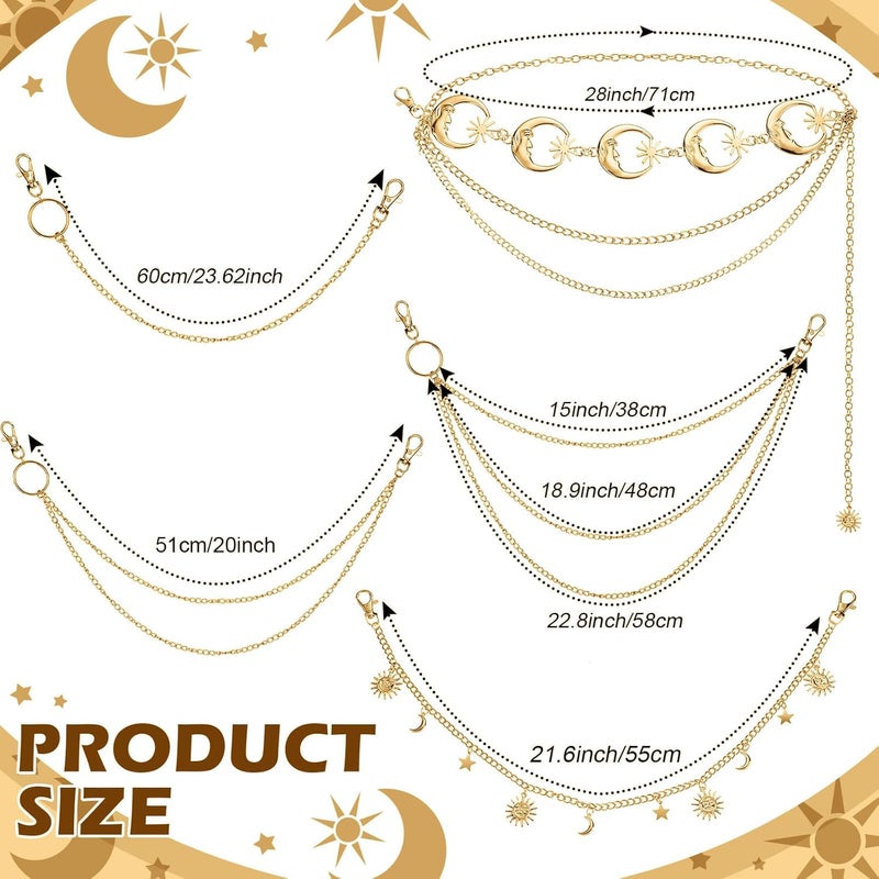 Jadive 5 Pieces Chain Belt Jeans Pants Pocket Waist Multi-Layer Hip Hop Metal Wallet Chain for Men Women - Image 3