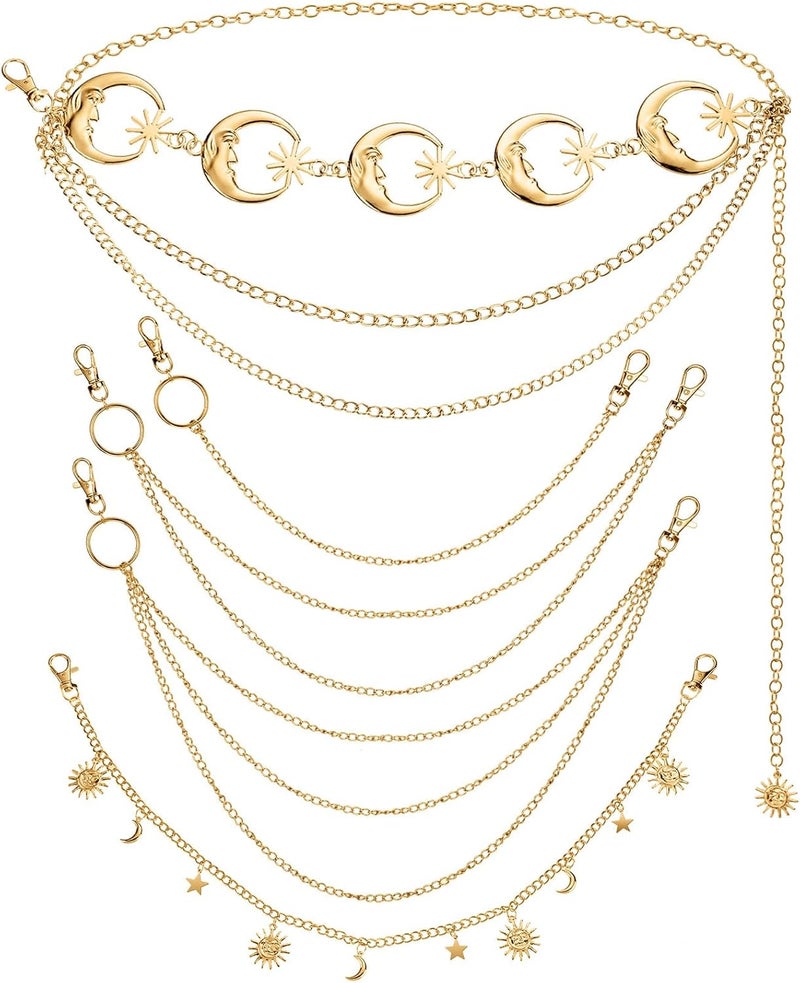 Jadive 5 Pieces Chain Belt Jeans Pants Pocket Waist Multi-Layer Hip Hop Metal Wallet Chain for Men Women - Image 1