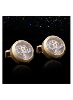 Turn the clock tourbillon movement cufflinks men's French diamond-encrusted carved balance wheel turn cufflinks button gold.