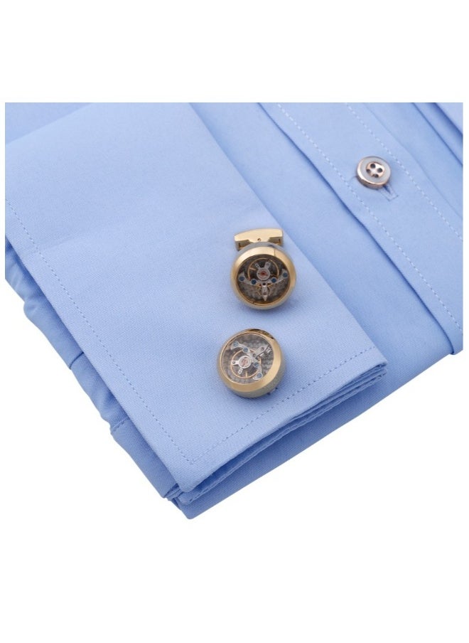 Beauenty - Turn the clock tourbillon movement cufflinks men's French diamond-encrusted carved balance wheel turn cufflinks button gold. - Image 1