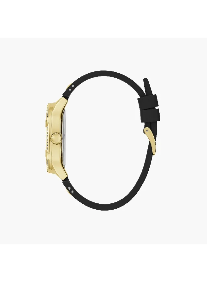 جس Gold Chronograph Watch with Black Strap for Women
