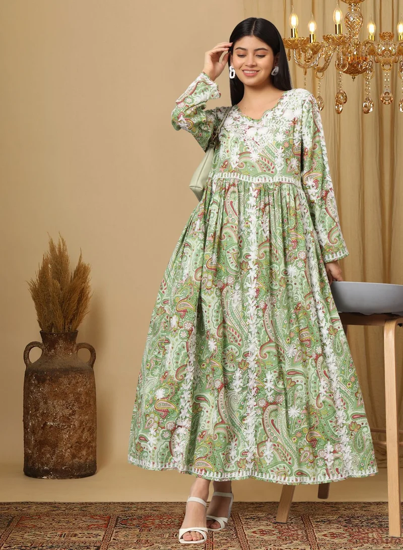 Alaya Hand Embroidered Lucknowi Chikankari  Printed Mulmul Cotton Jalabiya-AL3936