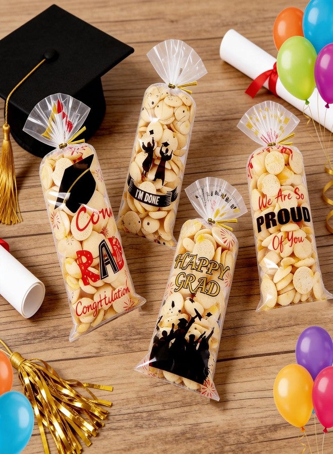 Konsait 100Pcs Graduation Cellophane Bags with Gold Ties, 4 Designs Clear Treat Bags for Graduation Party Favors - Image 5