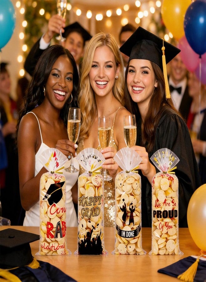 Konsait 100Pcs Graduation Cellophane Bags with Gold Ties, 4 Designs Clear Treat Bags for Graduation Party Favors - Image 4