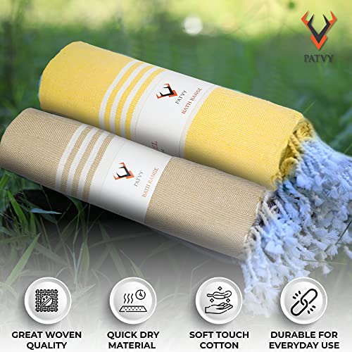 PATVY Bath Towels| Light Weight Turkish Style Bath Towels For Men Large Size Cotton|75 X 150Cm Quick Absorption &Faster Drying Bath Towel For Women| 100% Cotton (Pack Of 2, Yellow & Beige), 90 TC - Image 2