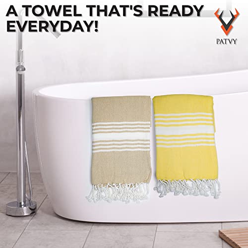 PATVY Bath Towels| Light Weight Turkish Style Bath Towels For Men Large Size Cotton|75 X 150Cm Quick Absorption &Faster Drying Bath Towel For Women| 100% Cotton (Pack Of 2, Yellow & Beige), 90 TC - Image 5