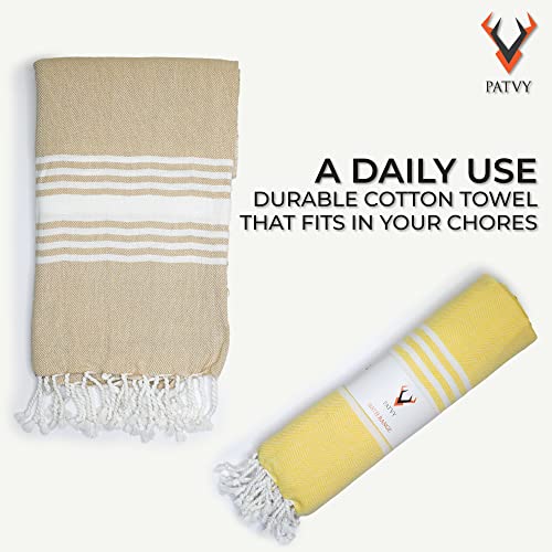 PATVY Bath Towels| Light Weight Turkish Style Bath Towels For Men Large Size Cotton|75 X 150Cm Quick Absorption &Faster Drying Bath Towel For Women| 100% Cotton (Pack Of 2, Yellow & Beige), 90 TC - Image 3