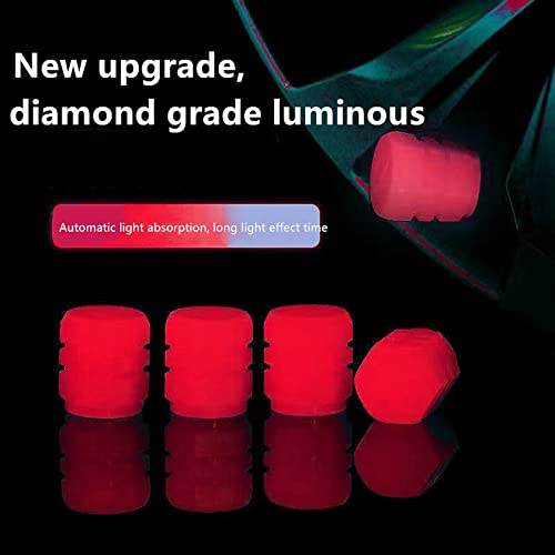 AUGEN 12 Pieces Luminous Auto Dust Tyre Valve Caps Fluorescent Red Valve Caps Tyre Decoration Car Motorcycle Bicycle Wheel Hub Glowing Valve Covers (Pack of 12) - Image 3
