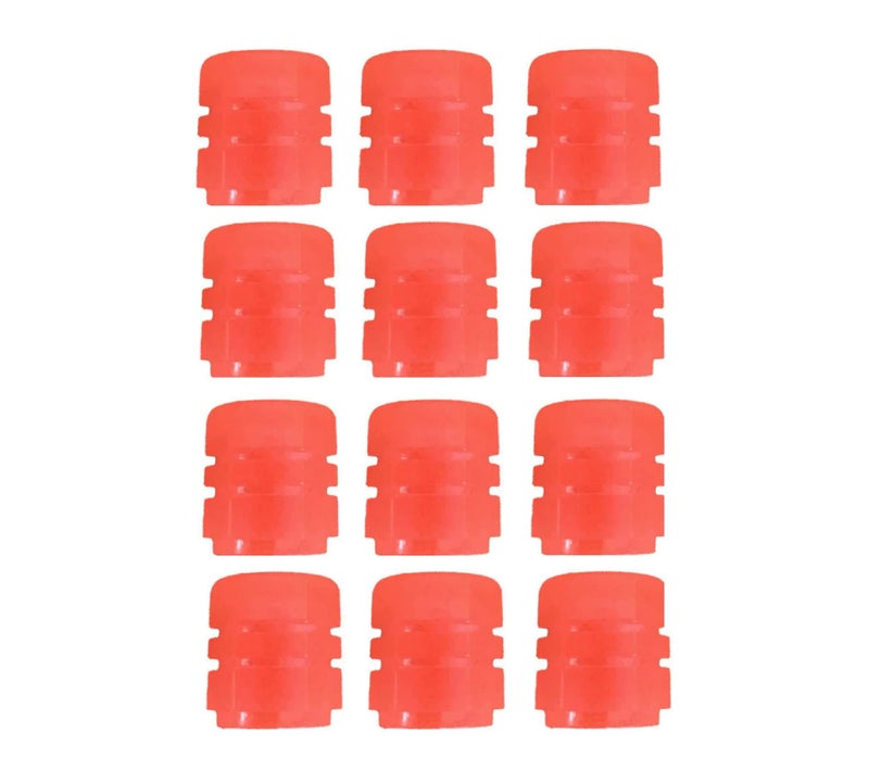 AUGEN 12 Pieces Luminous Auto Dust Tyre Valve Caps Fluorescent Red Valve Caps Tyre Decoration Car Motorcycle Bicycle Wheel Hub Glowing Valve Covers (Pack of 12) - Image 1