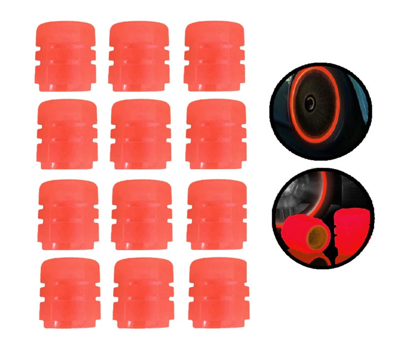 AUGEN 12 Pieces Luminous Auto Dust Tyre Valve Caps Fluorescent Red Valve Caps Tyre Decoration Car Motorcycle Bicycle Wheel Hub Glowing Valve Covers (Pack of 12) - Image 2