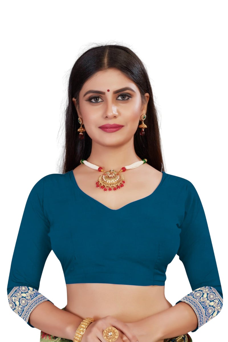 C J Enterprise Women's Pure Kanjivaram Silk Saree Banarasi Soft Sari With Blouse Piece For Wedding (Pari124-50) (Peacock-Blue) - Image 4