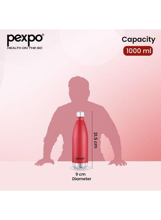 PEXPO Electro Pro 1000 Hot & Cold ISI Certified | Stainless Steel Water Bottle - 980ml, Crimson Red | Thermoflask | Office Bottle | Workout | Travelling | Home | RCB Edition - Image 3