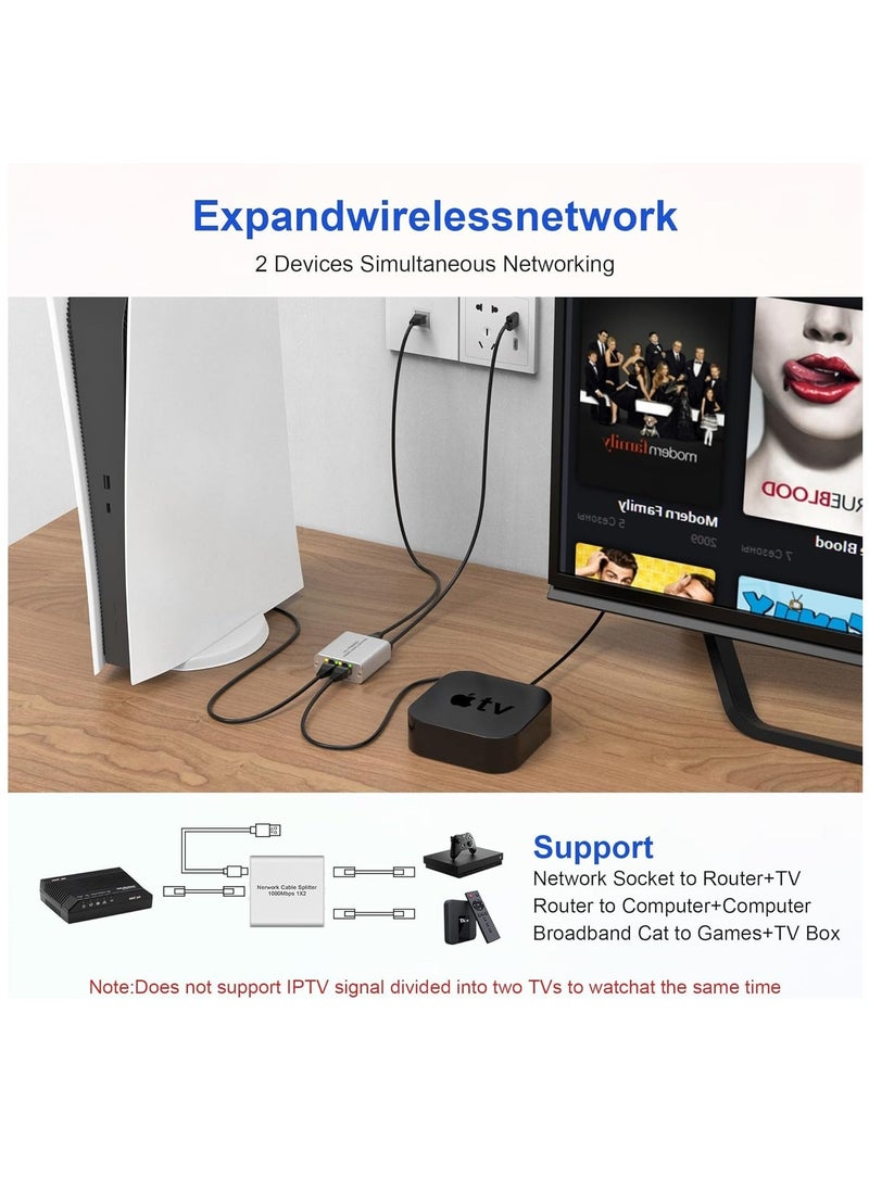 Generic Ethernet Cable Splitter 1 to 2 with High-Speed 1000Mbps - Ethernet Splitter with USB Power Cable, Extra Ethernet Ports for Router, Cat 5/6 RJ-45 LAN Y-Splitterr[2 Devices Simultaneously Networking]  - Image 3
