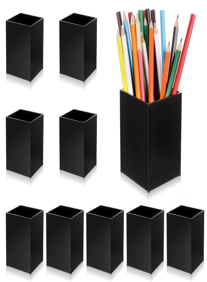 Limbeuuu 10 Pack Black Acrylic Pen Holder, Desktop Pencil Organizer Makeup Brush Holder Acrylic Pencil Cup Stationery Storage for Desk Office Pen Organizer - Image 1