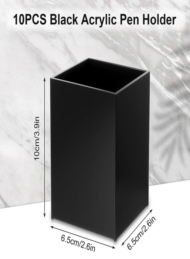 Limbeuuu 10 Pack Black Acrylic Pen Holder, Desktop Pencil Organizer Makeup Brush Holder Acrylic Pencil Cup Stationery Storage for Desk Office Pen Organizer - Image 2
