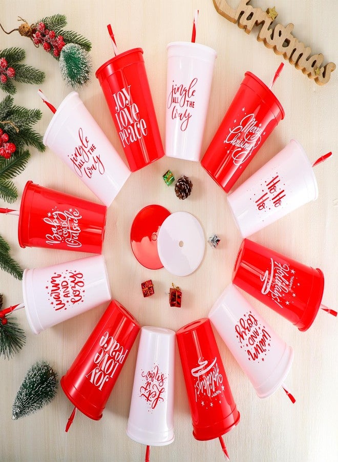 Sliner 10 Pcs 34 oz Christmas Tumbler with Straw Lid Winter Holiday Coffee Mug Cup Reusable Plastic Cup Xmas Joy Love Peace Believe School Classroom Rewards Party Supplies for Student from Teacher - Image 3