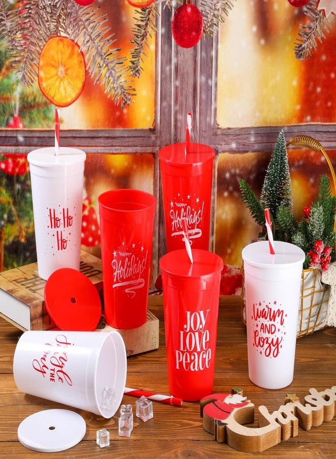 Sliner 10 Pcs 34 oz Christmas Tumbler with Straw Lid Winter Holiday Coffee Mug Cup Reusable Plastic Cup Xmas Joy Love Peace Believe School Classroom Rewards Party Supplies for Student from Teacher - Image 4