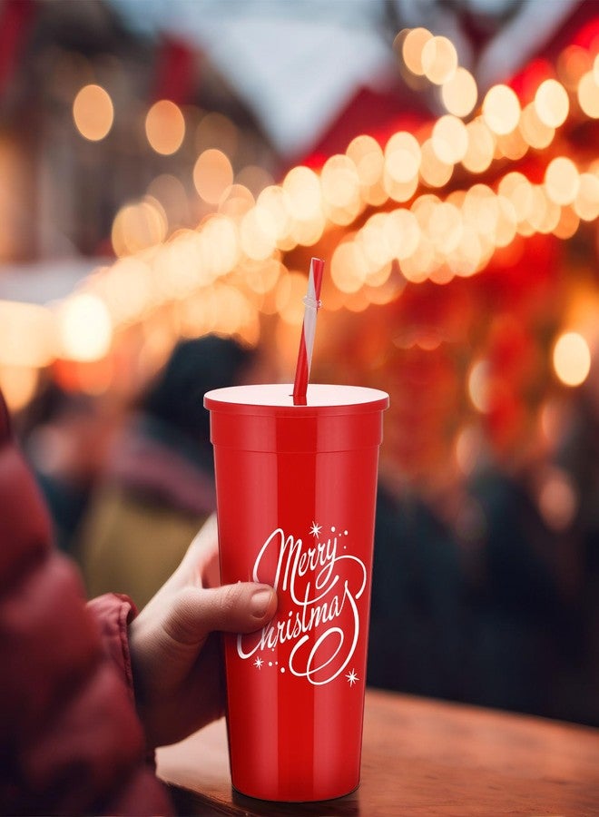 Sliner 10 Pcs 34 oz Christmas Tumbler with Straw Lid Winter Holiday Coffee Mug Cup Reusable Plastic Cup Xmas Joy Love Peace Believe School Classroom Rewards Party Supplies for Student from Teacher - Image 5