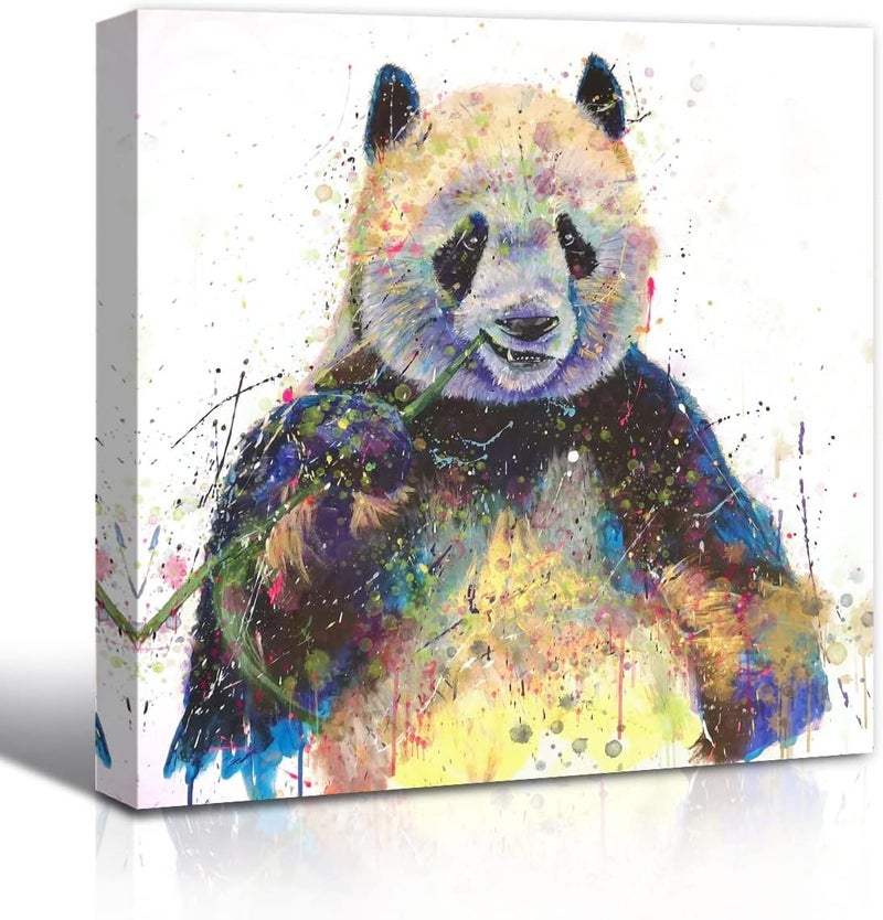 C8BUSIS Panda Wall Artwork, Funny Animal Wall Art, Splash-Ink Paintings Wall Decor, Modern Art Wall Decor for Living Room Bedroom Bathroom Nursery Office Baby Room, Framed Canvas Wall Art 12X12inch - Image 1