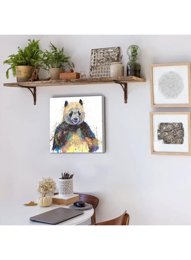 C8BUSIS Panda Wall Artwork, Funny Animal Wall Art, Splash-Ink Paintings Wall Decor, Modern Art Wall Decor for Living Room Bedroom Bathroom Nursery Office Baby Room, Framed Canvas Wall Art 12X12inch - Image 5