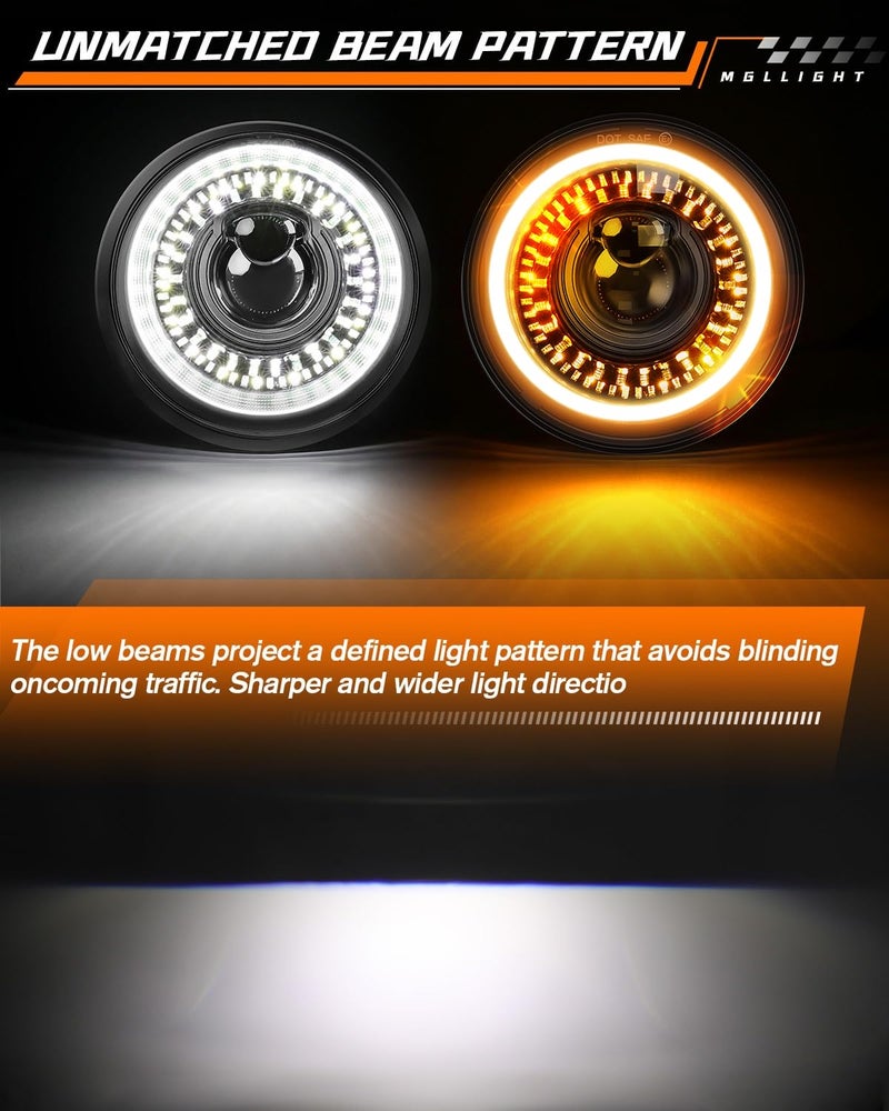 MGLLIGHT 5-3/4 100% Anti-Glare Halo Headlight 4PCS 5.75 Inch LED Headlights DRL Turn Signals DOT Approved Compatible with Chevelle, El Caminos, Firebird, Semi 349 359 Set - Image 5