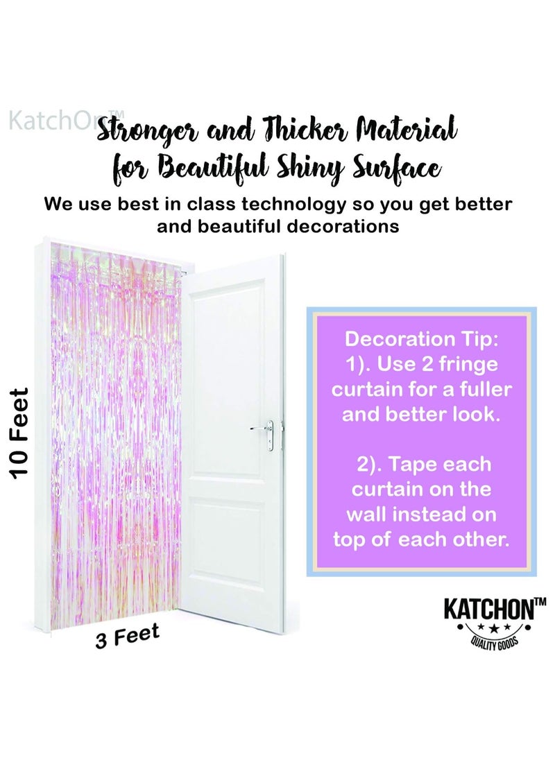 KATCHON - Transparent White Foil Fringe Curtain Backdrop Pack of 1 | Holographic Foil Curtain for Eid Decoration | White Streamers Transparent For Birthday Decorations - Image 1