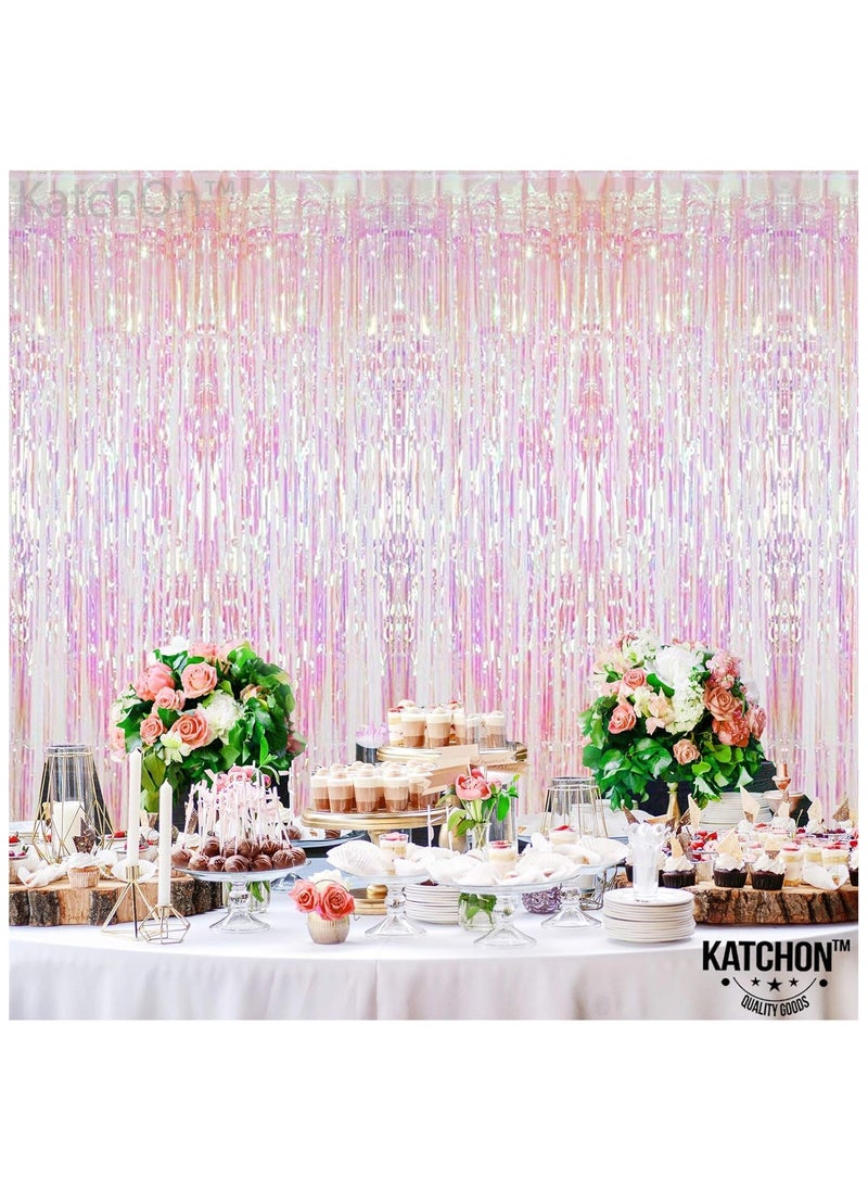 KATCHON - Transparent White Foil Fringe Curtain Backdrop Pack of 1 | Holographic Foil Curtain for Eid Decoration | White Streamers Transparent For Birthday Decorations - Image 1