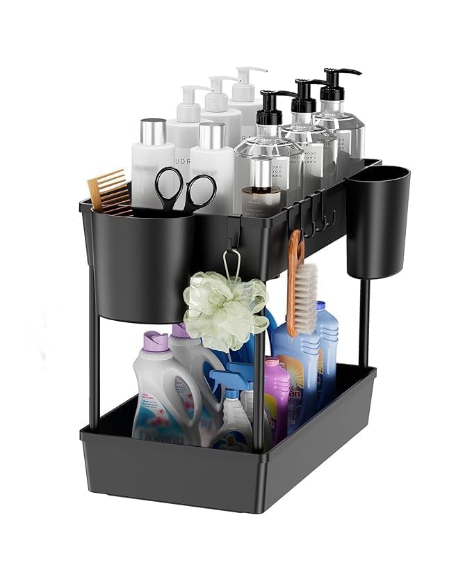 PIPULSE 2Tier Under Sink Storage Organizer with Baskets HooksOrganizador de Cocina y Estante de AlmacenamientoSoporte de Especias para Despensaie Kitchen Bathroom 37D x 21W x 38H CM - Image 3