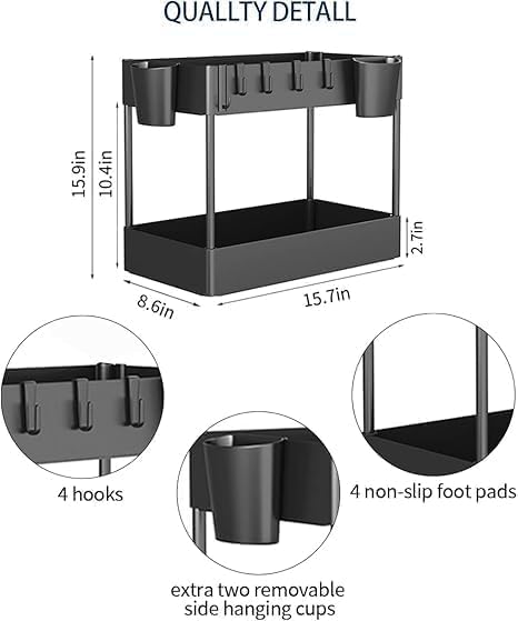 PIPULSE 2Tier Under Sink Storage Organizer with Baskets HooksOrganizador de Cocina y Estante de AlmacenamientoSoporte de Especias para Despensaie Kitchen Bathroom 37D x 21W x 38H CM - Image 2