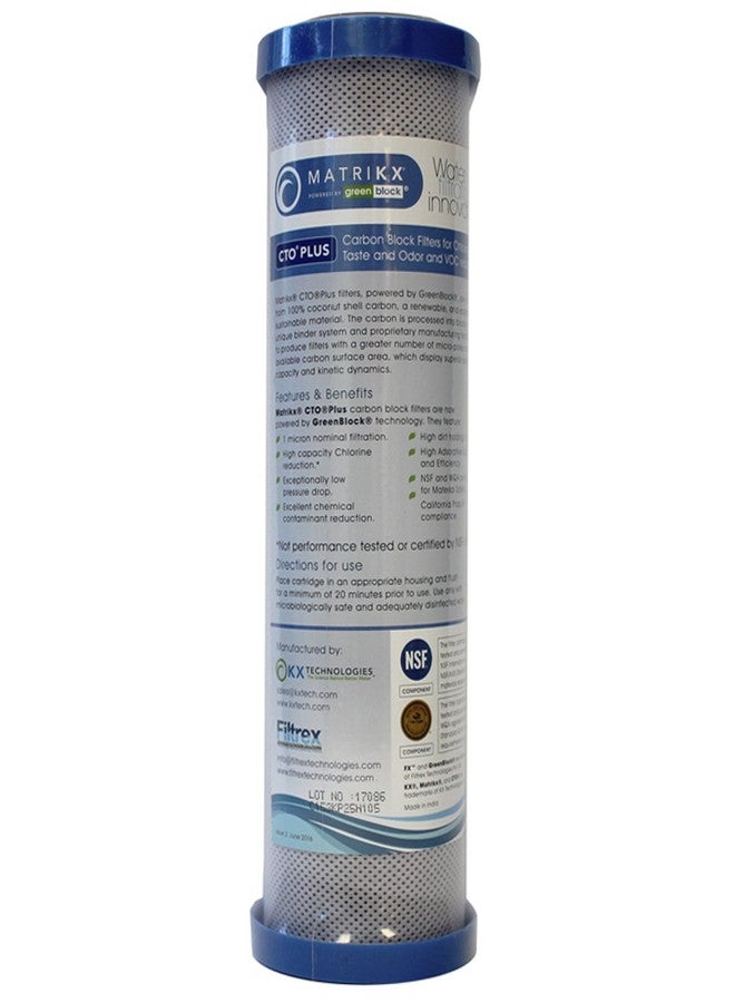 MATRIKX KX 01-250-10-GREEN | 10" CTO PLUS Carbon Block Water Filters for Chlorine, Taste, Odor & VOC reduction | KX Powered by GREENBLOCK | Replaces 01-250-125-975