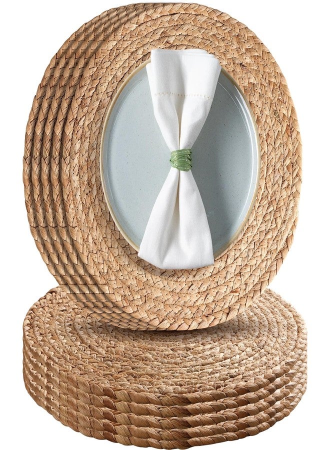 Aofmee 12 inch Round Woven Placemats Set of 10, Boho Rattan Place Mats, Natural Water Hyacinth Table Placemats, Farmhouse Weave Table Mats, Rustic Braided Wicker Charger Plates for Dining Table Decor - Image 1