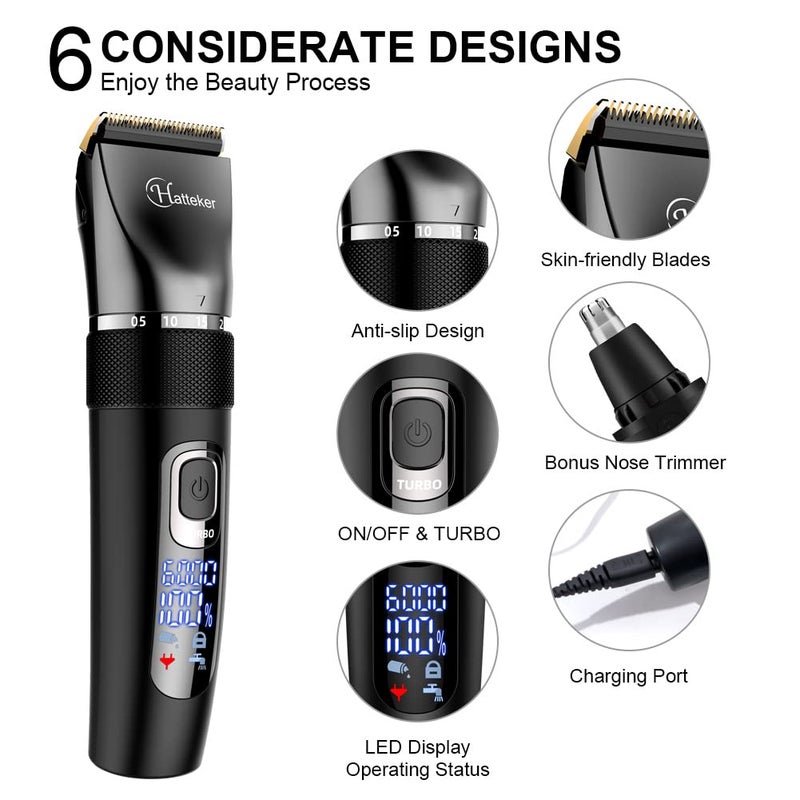 Hatteker Cordless Hair Clipper Beard Hair Trimmer Hair Cutting Kit for Men Women Kids Barber Clippers Nose Hair Trimmer IPX7 Waterproof Professional - Image 3