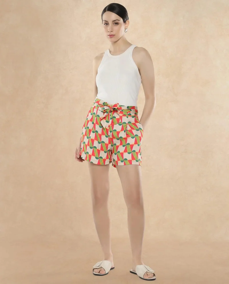 ريريزم Women's Geometric Print Mini Shorts