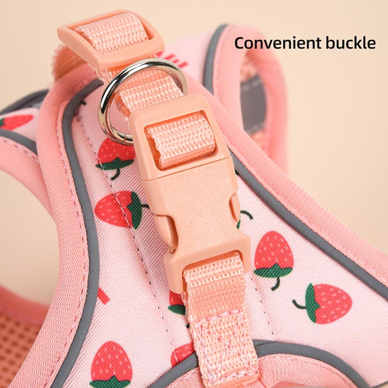 Flymind Step in Dog Harness and Leash Set, Flower Adjustable Easy Walk Puppy Harnesses, Soft Mesh No Pull Pet Vest Harness for Small Dogs and Cats(Strawberry, XS) - Image 2