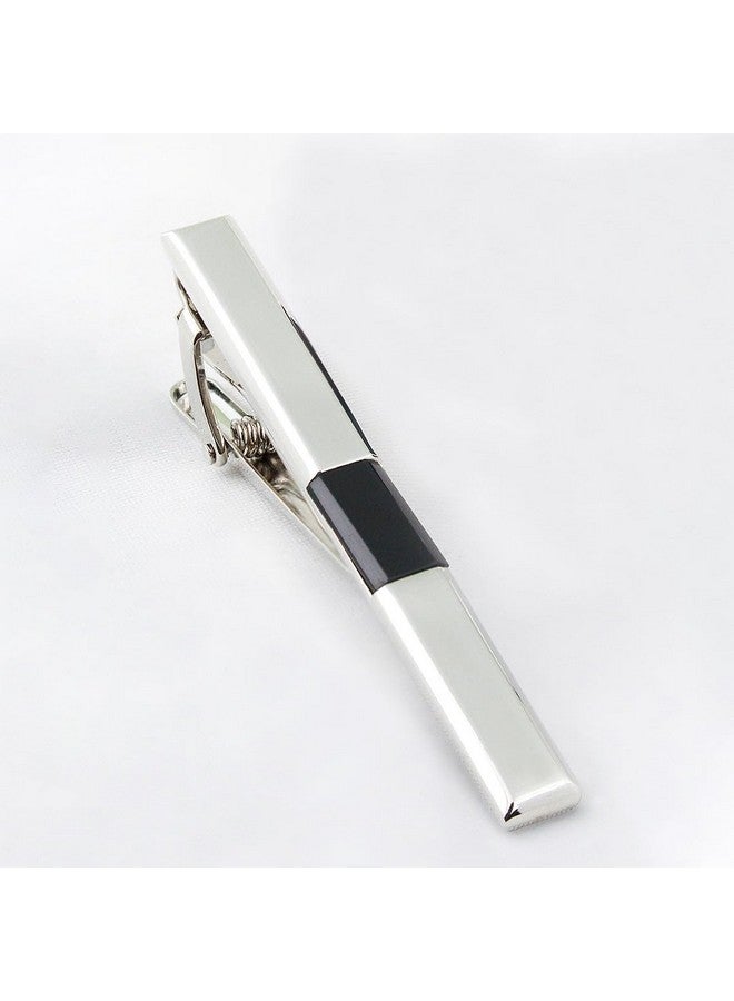 Peluche Debonair Silver Colored Cufflink And Tiepin Set For Men (Black-Silver) - Image 3