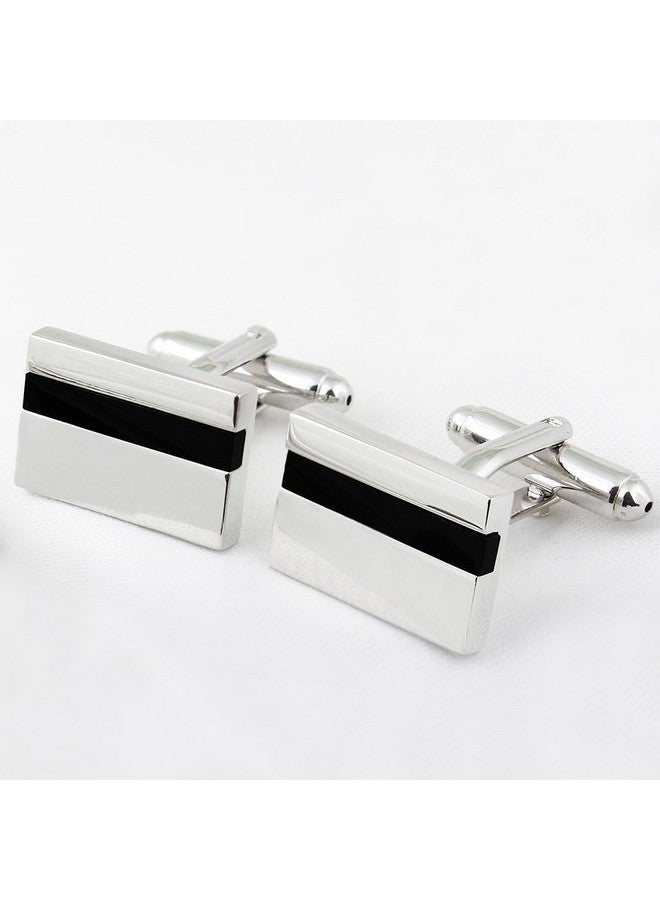 Peluche Debonair Silver Colored Cufflink And Tiepin Set For Men (Black-Silver) - Image 4
