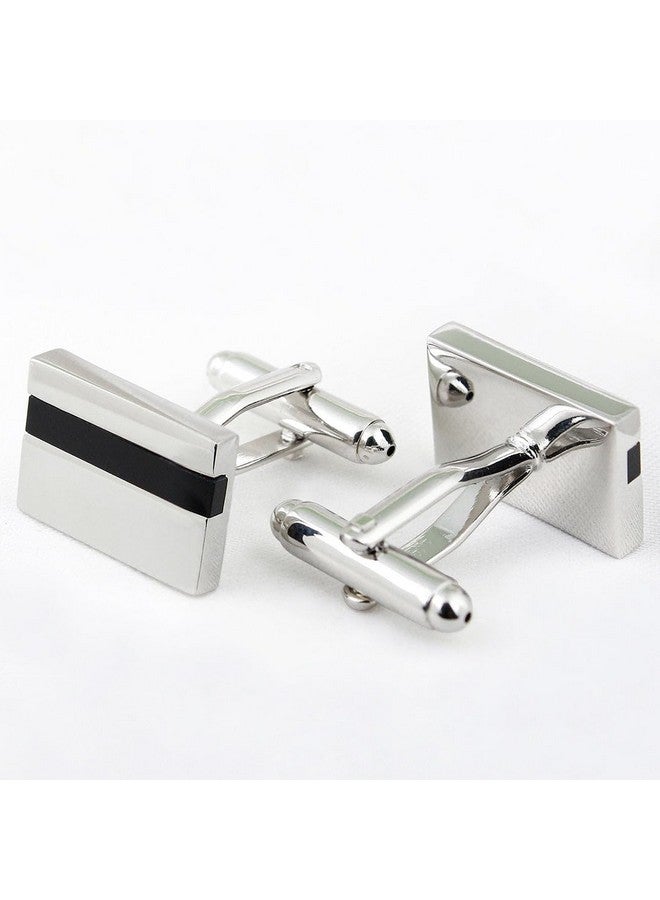 Peluche Debonair Silver Colored Cufflink And Tiepin Set For Men (Black-Silver) - Image 5