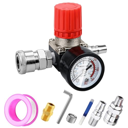 Preciva Air Compressor Pressure Regulator with Dial Gauge, 0-175 PSI Air Gauge for Air Compressor and Air Tools (Four Way Valve) - Image 1